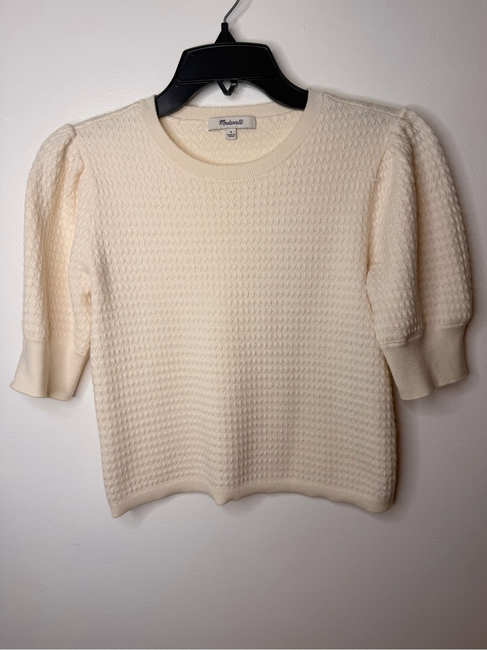 Madewell Ivory Puff-Sleeve Crewneck Sweater